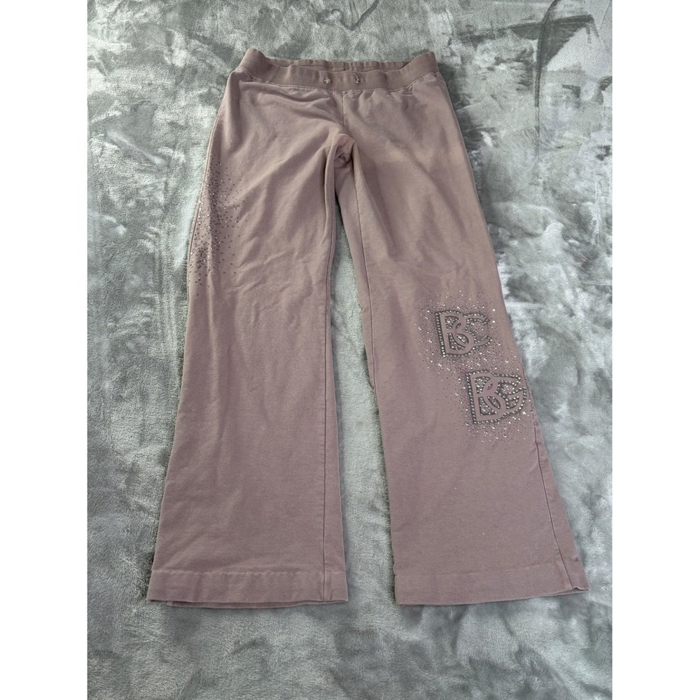 Bcbgmaxazria Flare Sweatpants 2000s Women L Purple Rhinestone Elastic Waist Y2K